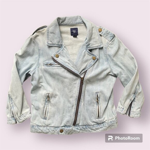 Gap Kids Jean Jacket Girls Size Small Zipper Long Sleeve Light Blue Denim - Picture 1 of 11